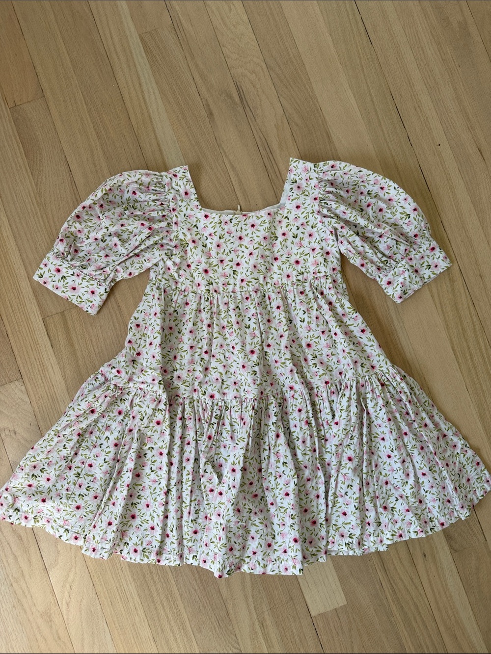 Piccola ludo size 5 Girls White Floral Puff-Sleeve Tiered Dress
